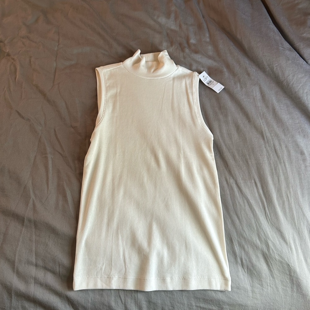 Sleeveless Cream Turtleneck Top
